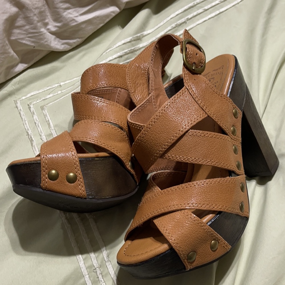 Lucky Brand Leather Studded Strap Chunk Heel Pumps